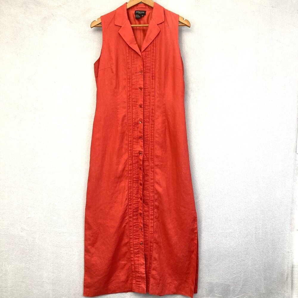 Due per Due Linen Button Up Dress Womens 10 Red Sleeveless Maxi Summer Pleated